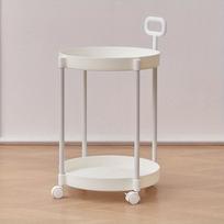 Elegant 2-Tier Side Table with Wheels - Trolley Table in Living Room|Simple Sofa Table with Handle|Easy To Move Coffee Table