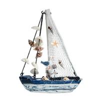 Coastal Wooden Sailboat Model Rustic Nautical Ship Figurine with Shell And Starfish Beach Ocean Theme Tabletop Ornament for Living Room Bedroom S