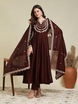 Women's Silk Embroidered Anarkali Kurta and Pant Set with Dupatta | 3 Piece Ethnic Kurta Set S