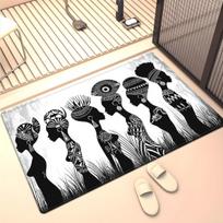African Women Silhouette Rug Crystal Velvet Living Room Carpet Ethnic Tribal Art Black White Design Soft Plush FloorMatHomeDecor 50x 80cm