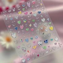 Heart-shaped Nail Art Stickers Valentine's Day 3D Checkered Design Self Adhesive DIY Manicure Decoration