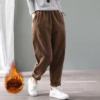 Winter Thickened Large Size Corduroy Fleece Lined Casual Harajuku Warm Long Pants Outerwear Versatile Loose Fit Women's Trousers M