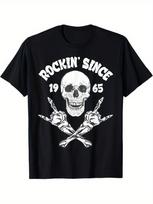 Rock 'n' Roll Rockin Since 1965 Skull Printed T-Shirt,Unisex's Printed T-Shirt XL