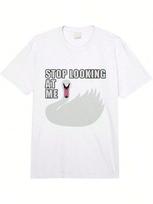 Unisex's Casual Round Neck Short Sleeve T Shirt Funny Swan Graphic Tee Heavy Vintage T Shirt Stop Looking At Me XXL