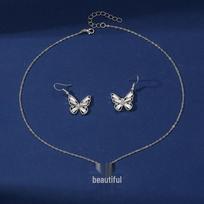 Fairy Double Layer Clavicle Chain Necklace & Butterfly Earrings Set - Summer 2023 Light Luxury Design for Women