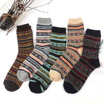 5Pairs Snow Thicken Socks Winter Mid-Calf Wool Tube Socks Soft Cotton Socks Men  Autumn Winter Style B