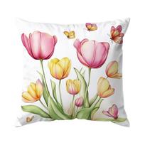 Spring tulips Cushions Pillowcase Polyester Cushion Cover Throw Pillow Pillowcover Home Car Sofa Decor 4PCS
