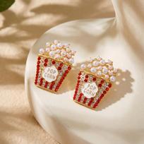 Exquisite Popcorn Shaped Rhinestone Earrings for Women Chic Imitation Pearl Popcorn Earrings Party Jewellery Accessories