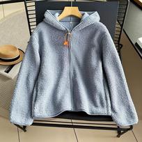 Women's Hooded Faux Lamb Fleece Polar Fleece Jacket, Autumn/Winter Style, Casual Zip Cardigan (SY430644) S