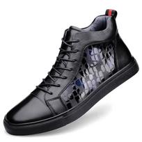 Men's Trendy Fleece-Lined Cowhide High-Top Casual Sneakers 38