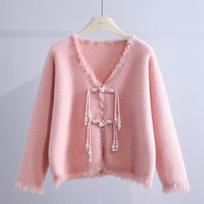 Imitation Mink Fleece Sweater Coat Cardigan Women Autumn/Winter 2026 National Long Sleeve Button Knitted Cardigan Female Tops One Size