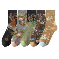 Revivalism Floral Tube Socks Flower Breathable Girls Mid-calf Socks Streetwear Hosiery Retro Style Sock Women Female One Size