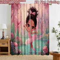 2D flat printing 2pcs Curtain Curtains Spring Fairy Ballet Digital Printed Polyester Drapes Holiday Decorations for Bedroom 60×150cm(23.6×59in)