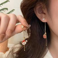 Personality Moving Santa Claus Long Tassel Earrings for Women Asymmetric Christmas Boot Hat Snowflake Drop Earring Party Jewelry