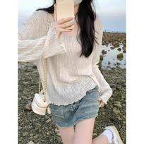 Women's 2026 Sun Protection Air Conditioning Long Sleeve Blouse: Lightweight, Sheer, with Wood Ear Trim for Summer Extra Large
