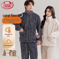 Langsha Unisex Thickened Coral Fleece Pajama Set XXL