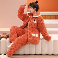 Yu Zhaolin Women's Warm Coral Fleece Pajama Set XXL
