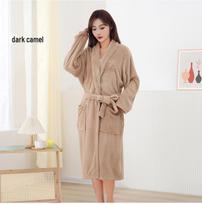 Women's Mid-Length Coral Fleece Yukata: Warm Autumn & Winter Bathrobe with Lapel One Size