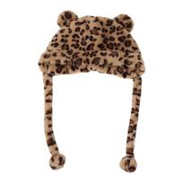 Leopard Print Cartoon Fleece Hat Korean Style Ear Protection Hat Cute Plush Bear Hat  Girls Leopard Print