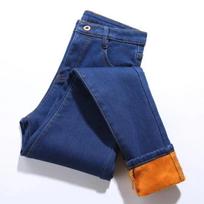 Quality High-waisted Fleece-lined Jeans Women's Elastic Trousers Thickened Outer Wear for Winter Small Feet 24