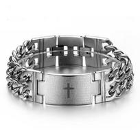 Krikščioniškas kryžius su įrašu iš titano plieno pintos grandinėlės apyrankė Bangle Klasikinis religinis amuletinis papuošalas vyrams Šaunus 21CM