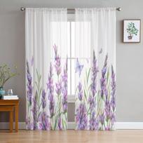 Vandens spalvos levandų gėlės Skaidrios užuolaidos svetainės langui Permatomos voile tiulio užuolaidos miegamojo užuolaidos Namų dekoras 135W x 114H(cm)
