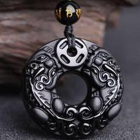 100 % natūralus obsidianas, raižytas Pi Xiu Lucky Amulet Pakabukas Reiki Gydomoji grandinė Plienas Moteriški kryžminiai pakabukai Energijos papuošalai Papuošalai 45cm