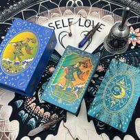 Mėlynasis Mėnulis Smith Vandeniui Atsparūs Auksu Padengti Tarot Kortos - Būrimo Denis su Metaliniu Paviršiumi, Mistinis Dizainas 78 Kortos 12*7cm white