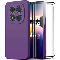 Case for Xiaomi Redmi Note 14 Pro 5G - Dark Purple Silicone + 2 Tempered Glasses - E.F.Connection®