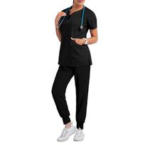 Ladies' Loose And Comfortable V-neck Long Sleeved Stand Up Collar Workwear With Multiple Pockets Suit Set L juoda