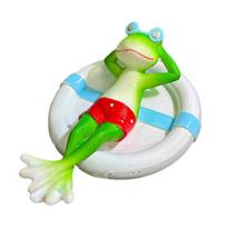 Floating Swim Ring Frog Figurine Sleeping Frog Statue Sculpture Outdoor Garden Yard Fishpond Aquarium Decoration Ornament Frog