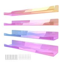 Set of 4 Vibrant Acrylic Floating Shelves Practical Nursery Rainbow Acrylic Shelves for Displaying Books and Toys