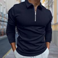 Polo Shirts Men Long Sleeve Fine Lines Print New Men's Polo Shirt Long Sleeve Zipper T-shirt Top KTB S