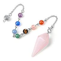 Gemstone Rock Reiki Pendulum Pendant Natural Stone 7 Chakra Bead Chain  Home Rose Quartz