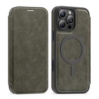 For MagSafe RFID Blocking Flip Leather Phone Case for IPhone 16E 16 15 Plus 14 13 12 11 Pro Max Wallet with Card Holder Cover iPhone 15 pilka