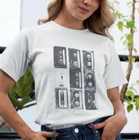 Kasetinių juostelių Unisex marškinėliai, retro muzika, vintažinės kasetinės juostelės, kasetės L