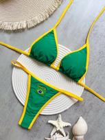2026 Madingas siuvinėjimas Brazilijos vėliavos kontrasto skeltas bikini komplektas Moteriški maudymosi kostiumai Patchwork maudymosi kostiumas Hottie apranga Vasaros paplūdimio drabužiai S žalia