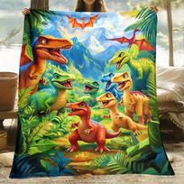 Dinosaur Jungle Adventure Fleece Blanket Soft Flannel Throw Kids Gift Art Print Dino World Cartoon Design Home Decor Playroom 75cm x 90cm
