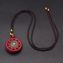 Cinnabar Pendant Necklace with Six-Character Mantra – Women's Prayer Wheel, Men's Amulet, Couple Charm High Content Cinnabar (75%-80%)