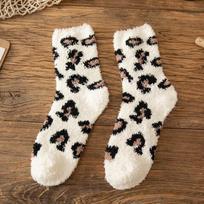 Women Autumn Winter Thick Warm Socks Added Velvet No Shedding of Hair At Home Sleep Socks New Coral Velvet Zebra Pattern Socks One Size