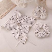 3Pcs French Style Milky White Polka Dot Hair Tie Girl Square Silk Scarf Large Intestine Ring Lace Lace Hair String