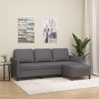 Vidaxl 3-Osobowa Sofa Z Podnóżkiem, Szary, 180 Cm, Sztuczna Skóra