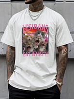 Unisex'S Casual Loose Fit Round Neck T-Shirt With Playful Cat Graphic Print -  LESIBANS EAT WHAT?  Design S