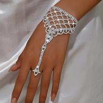 Versatile Rhinestone Hand Chain Temperament Finger Chain Ring Bracelet  Parties