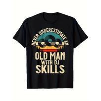 Men'S Retro for Dj T-Shirt – Heavyweight 180Gsm Retro Music Tee, Printed with Vinyl Records, Sound Waves, And  Never Underestimate an Old for Dj S juoda