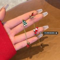 Moving Santa Claus Tassel Dangle Earrings For Women Christmas Tree Snowflake Asymmetric Long Chain Earring New Year Jewelry Gift
