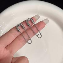 Creative Unisex Punk Rock Style Safety Pin Ear Hook Stud Earrings Metal Pin Earring Jewelry for Women Men