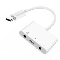 NFHK Type C USB-C to Dual 3.5mm Audio AUX & MIC Sound Card with PD Power Charging Adapter, Compatible with Laptops, Tablets, and Mobile Phones,