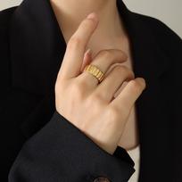 Brand European Style Ribbed Stripe Open Index Finger Ring - 18k Gold Titanium Steel Jewelry Size 6