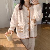 Yuzhaolin Women's Cute Bear Coral Fleece Pajama Set XL